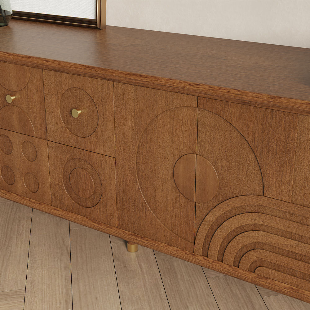 Wood Leg Walnut Color MDF TV Stands