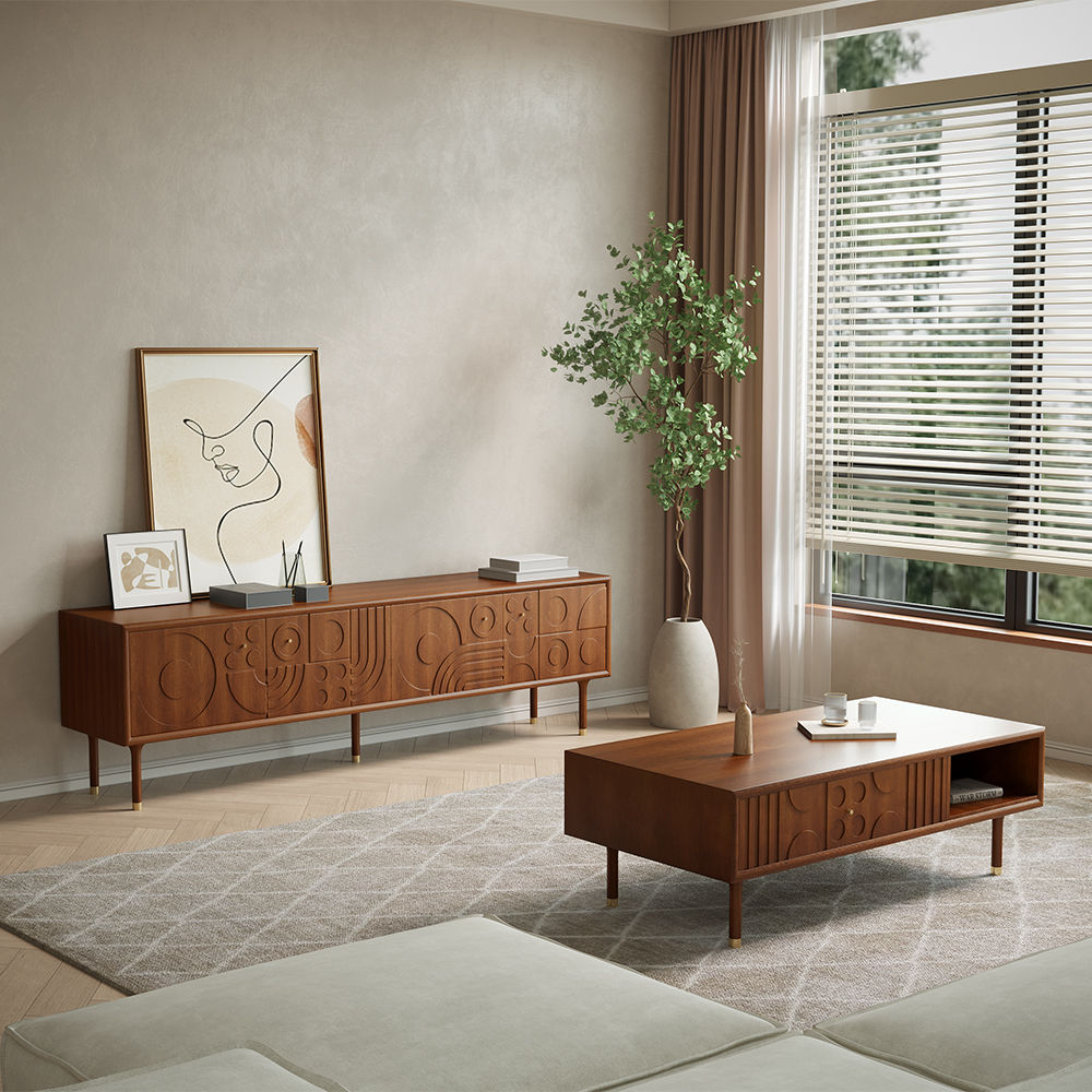 Mid Century Modern Walnut Color MDF TV Stands