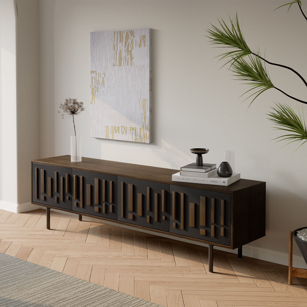 Mid Century Modern Smoky Solid Wood Veneer MDF TV Stands