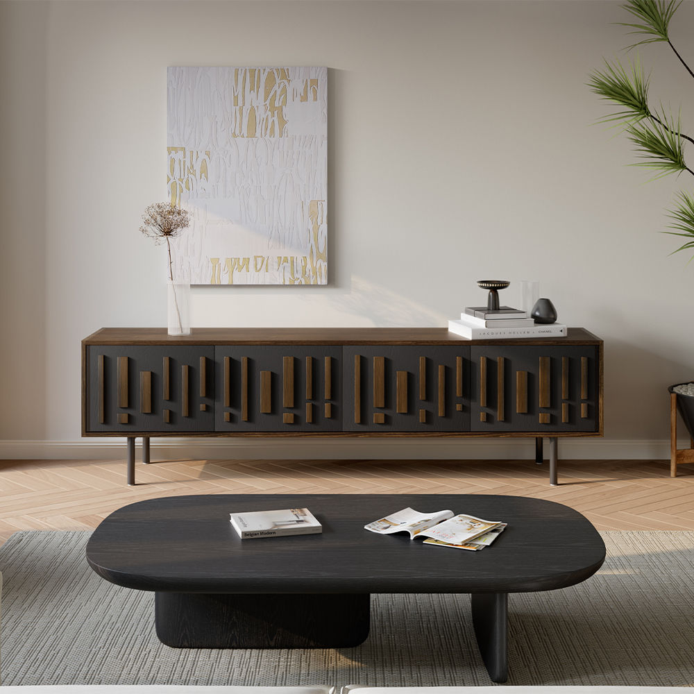 Mid Century Modern Smoky Solid Wood Veneer MDF TV Stands