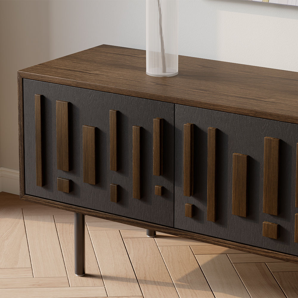 Floor TV Stand Smoky Solid Wood Veneer MDF TV Stands