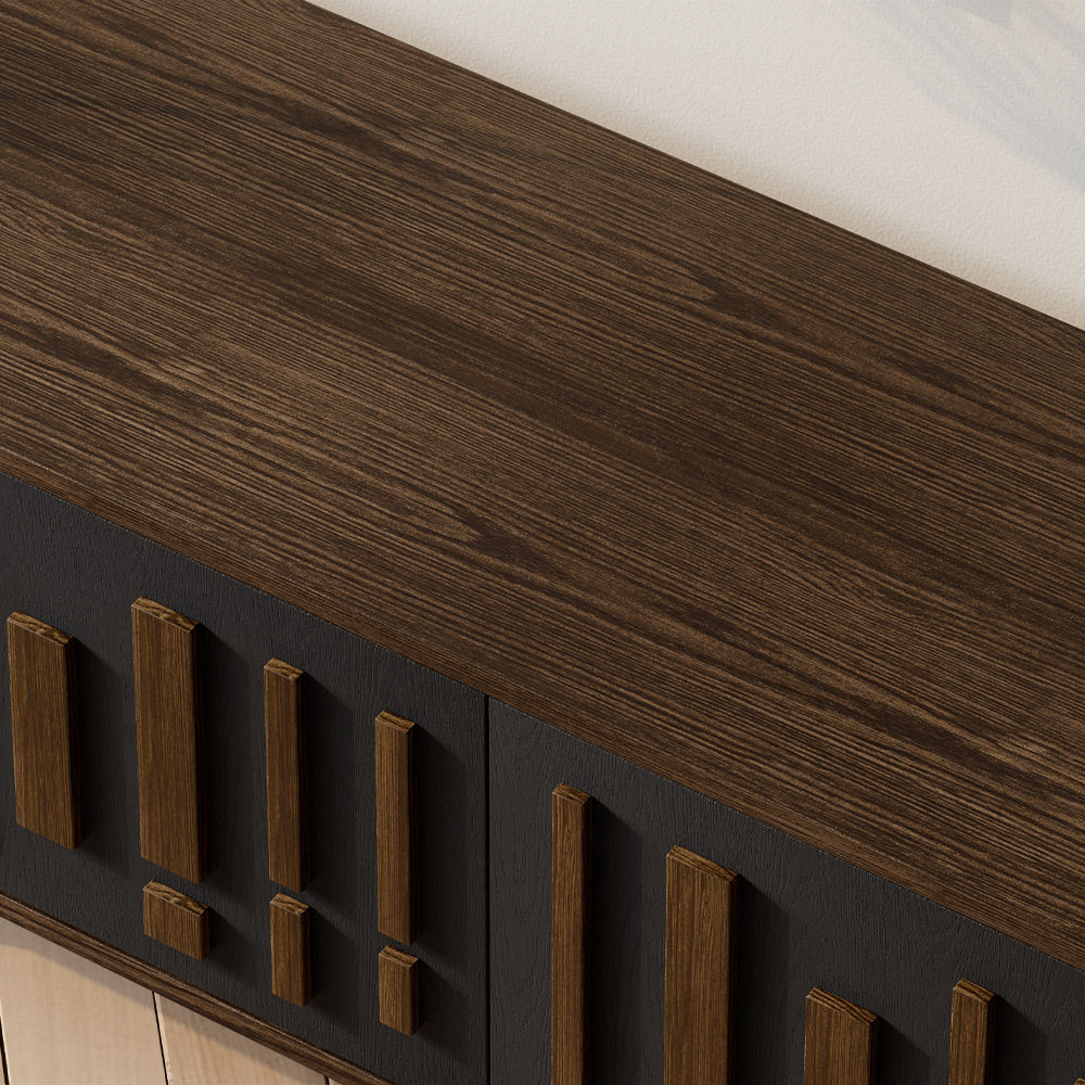 Mid Century Modern Smoky Solid Wood Veneer MDF TV Stands