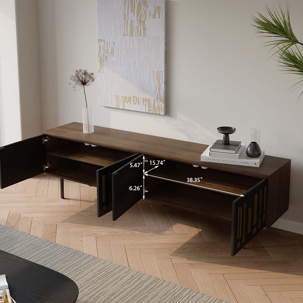 with Cabinets Smoky Solid Wood Veneer MDF TV Stands