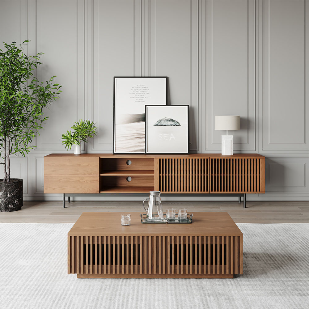 Metal Leg Dark Wood Plywood TV Stands
