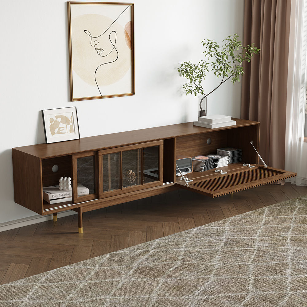 Wood Leg Dark Wood Plywood TV Stands