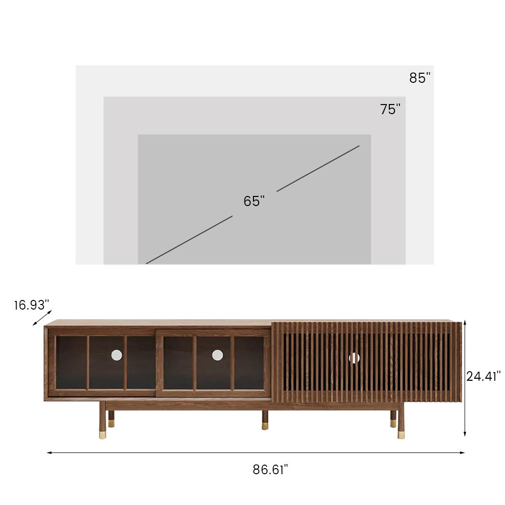 Slatted Design Dark Wood Plywood TV Stands