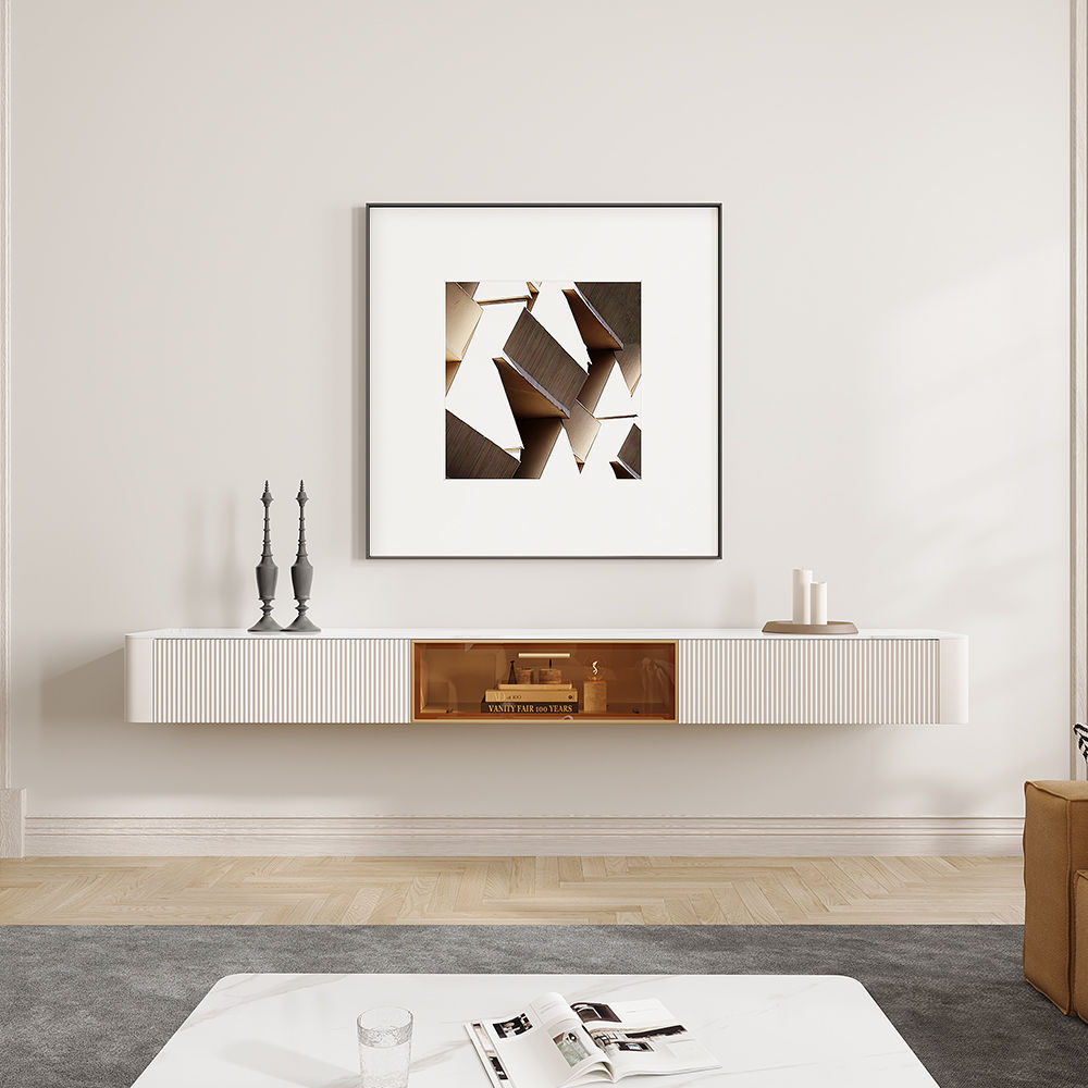 Modern Minimalist White Glossy Sintered Stone TV Stands