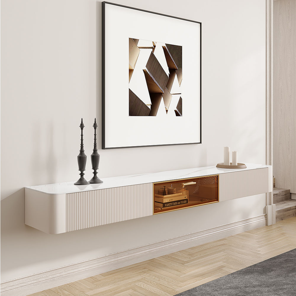 Partly Assemble White Glossy Sintered Stone TV Stands
