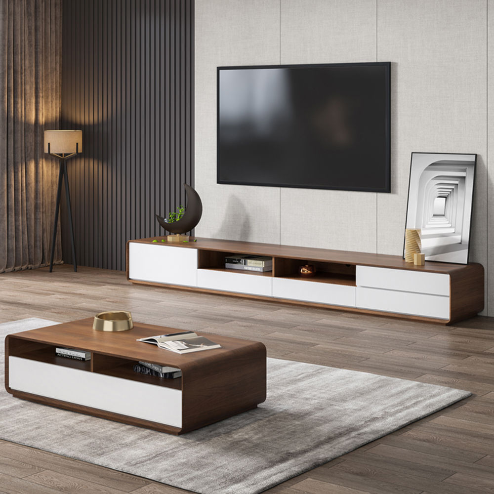 with Cabinets Dark Wood & White MDF TV Stands