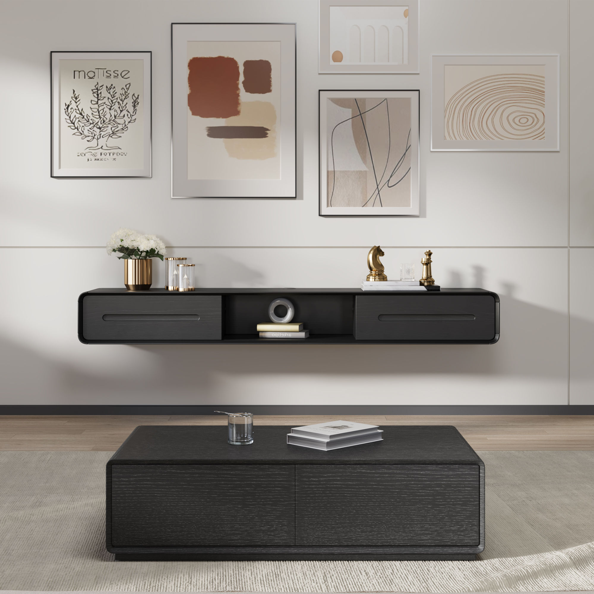 with Cabinets Black MDF TV Stands