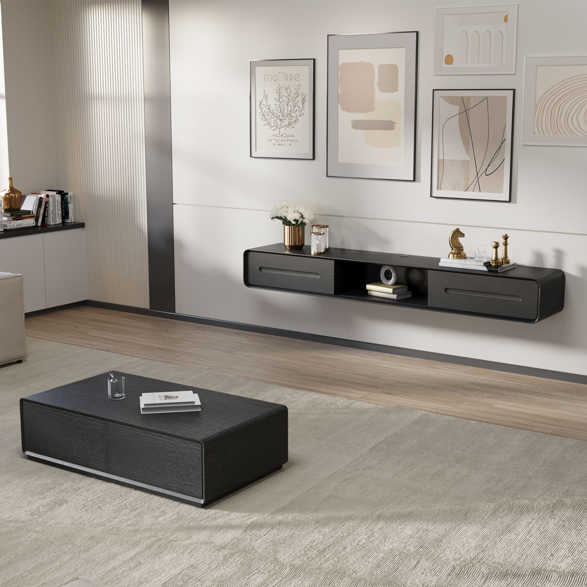 Partly Assemble Black MDF TV Stands
