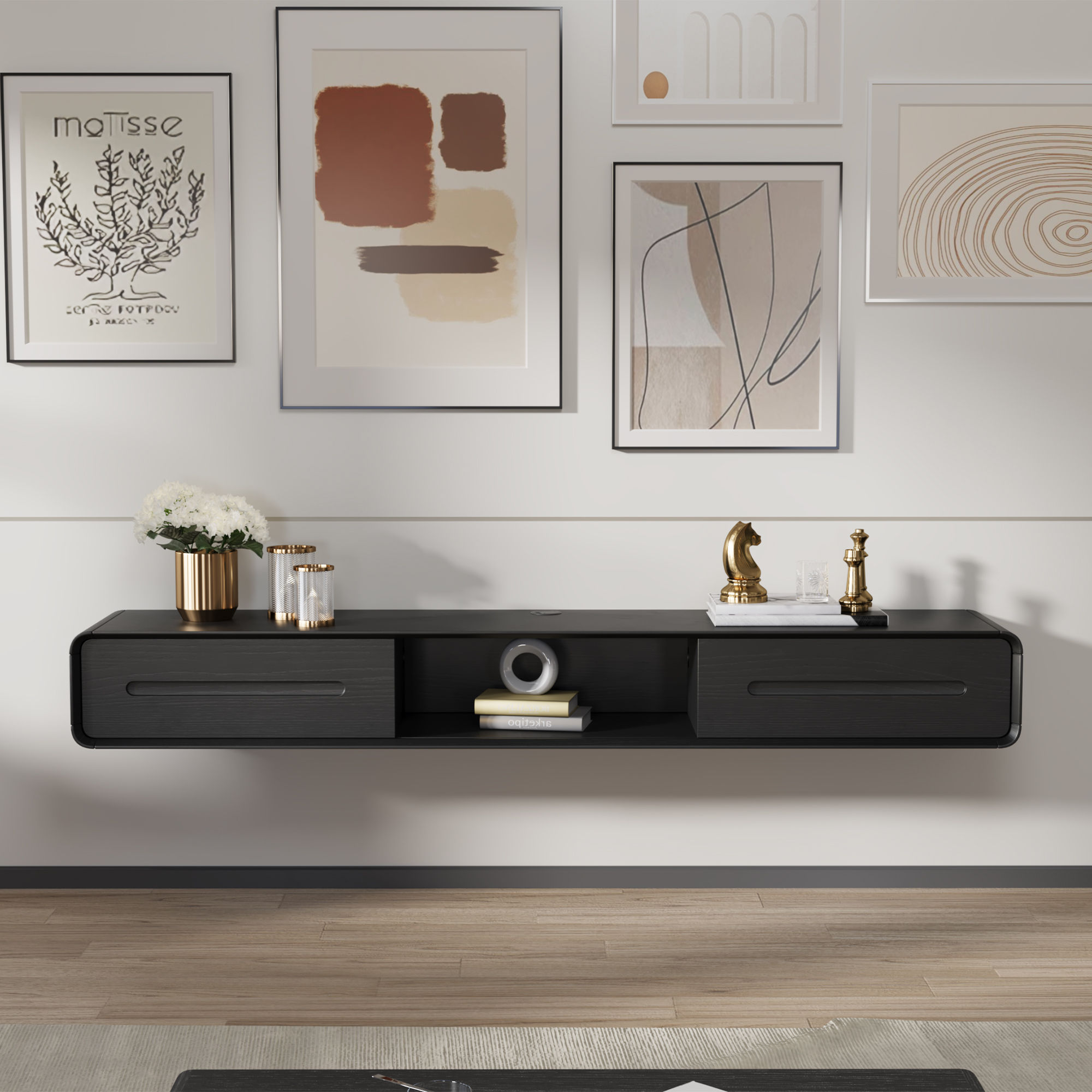Floating Black MDF TV Stands