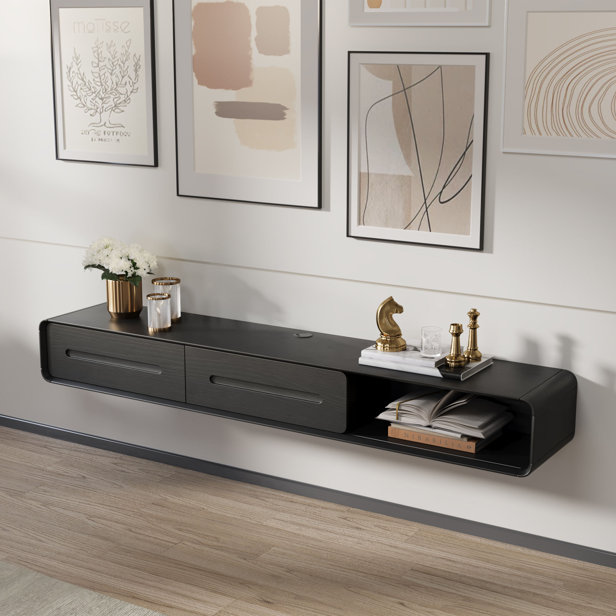 Floating Black MDF TV Stands