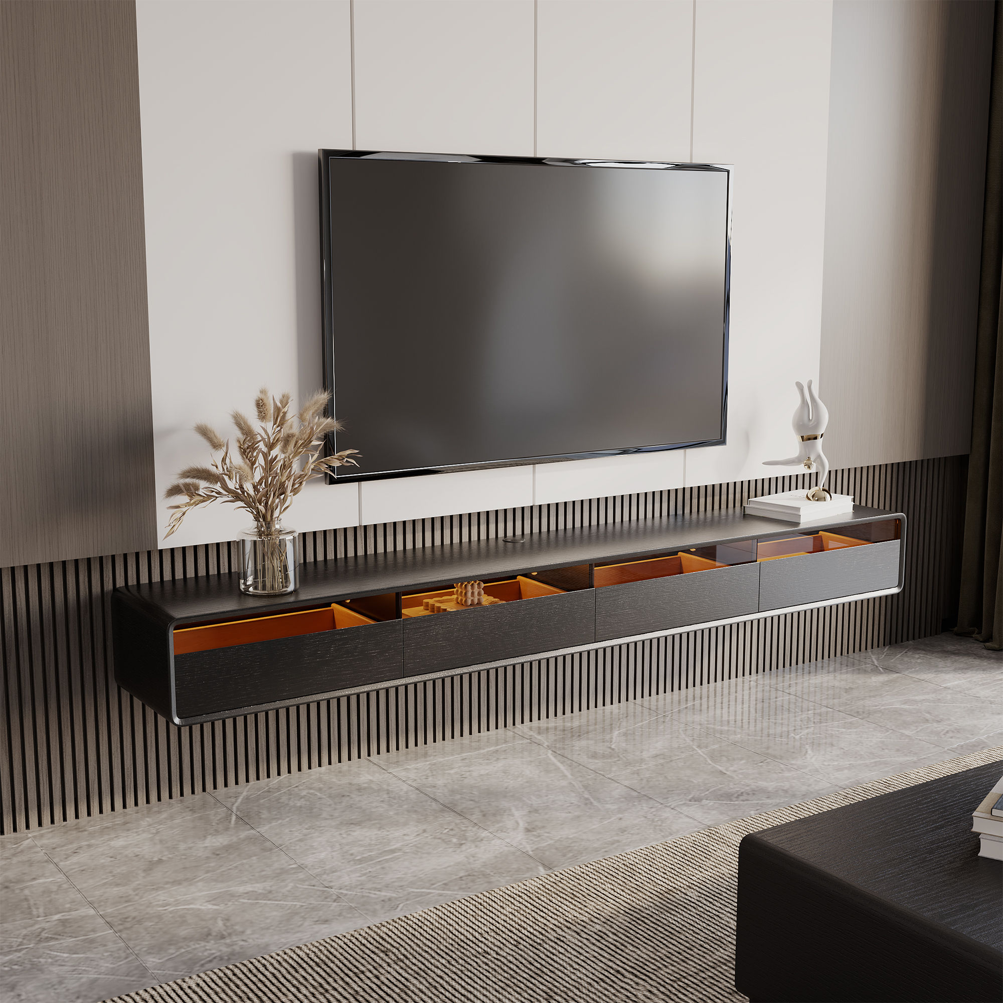 with Cabinets Black MDF TV Stands
