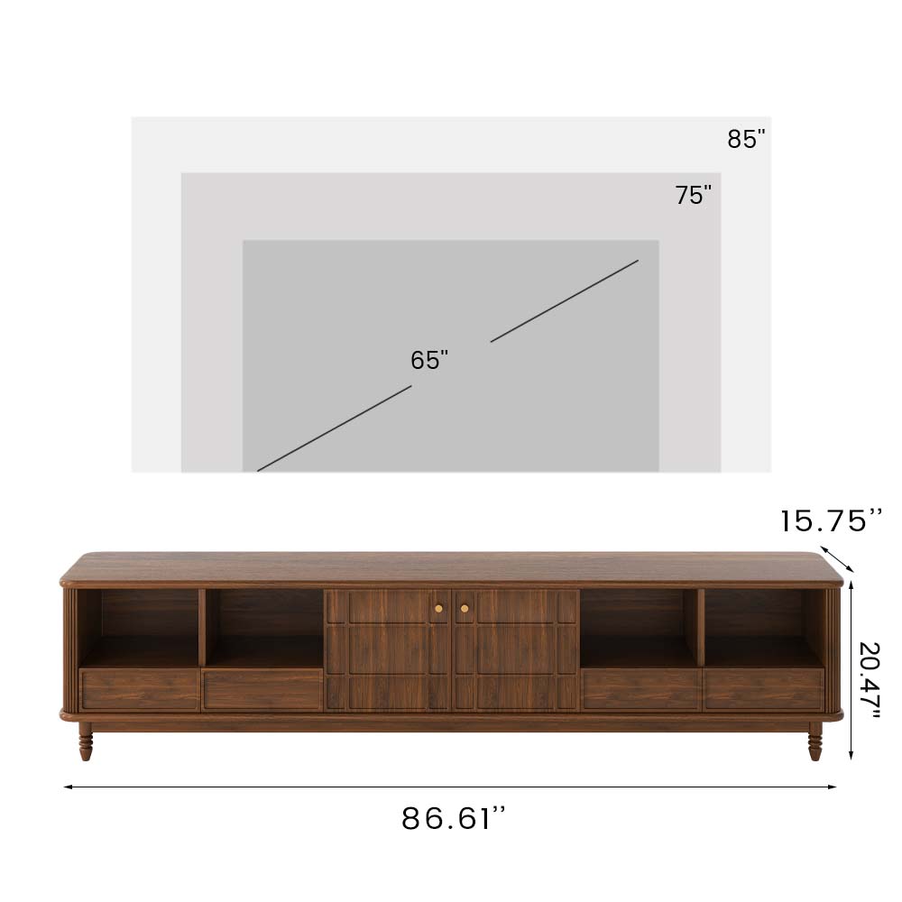86.61'' Mid-Century Modern Cherry Wood TV Stand | Povison