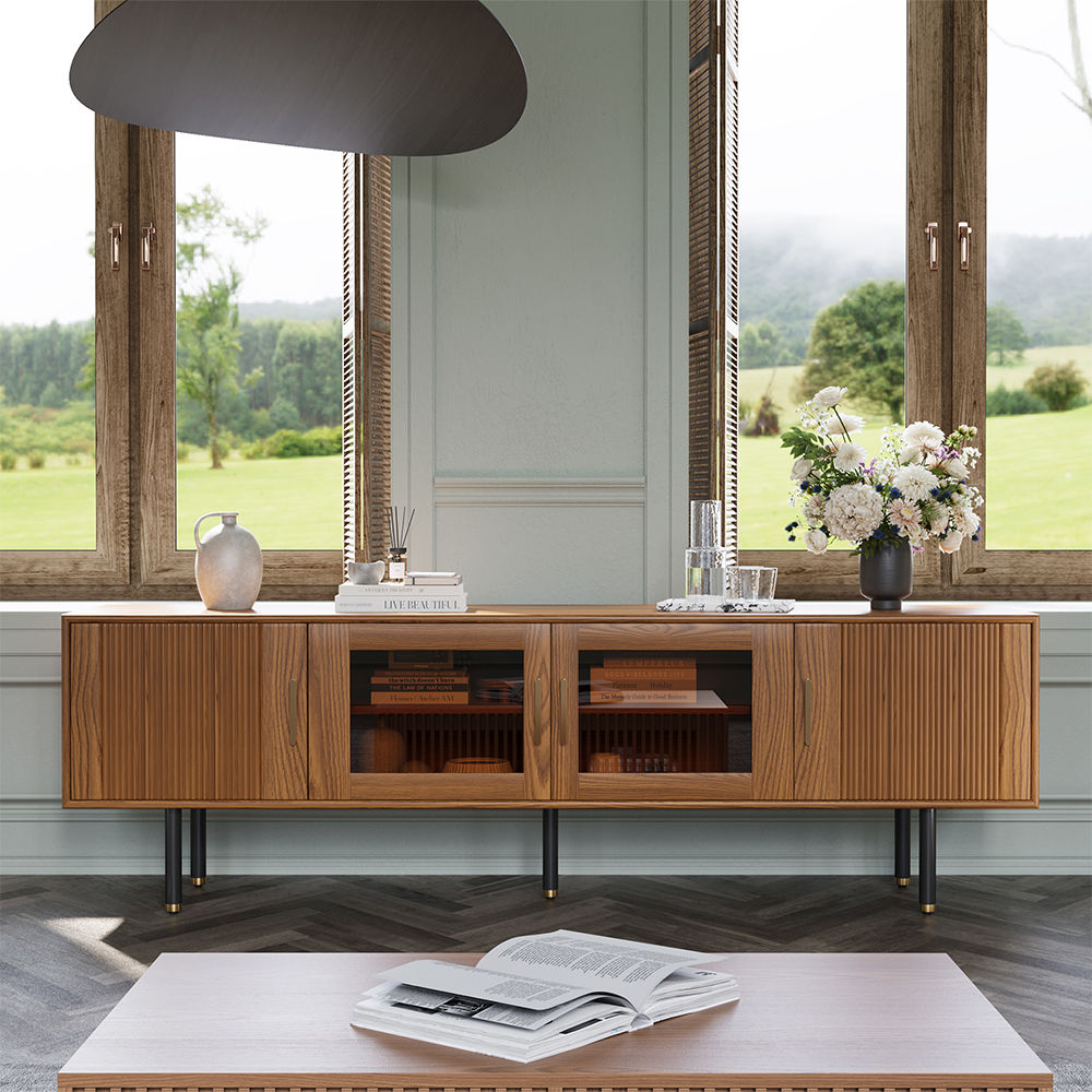 Floor TV Stand Walnut Color MDF TV Stands