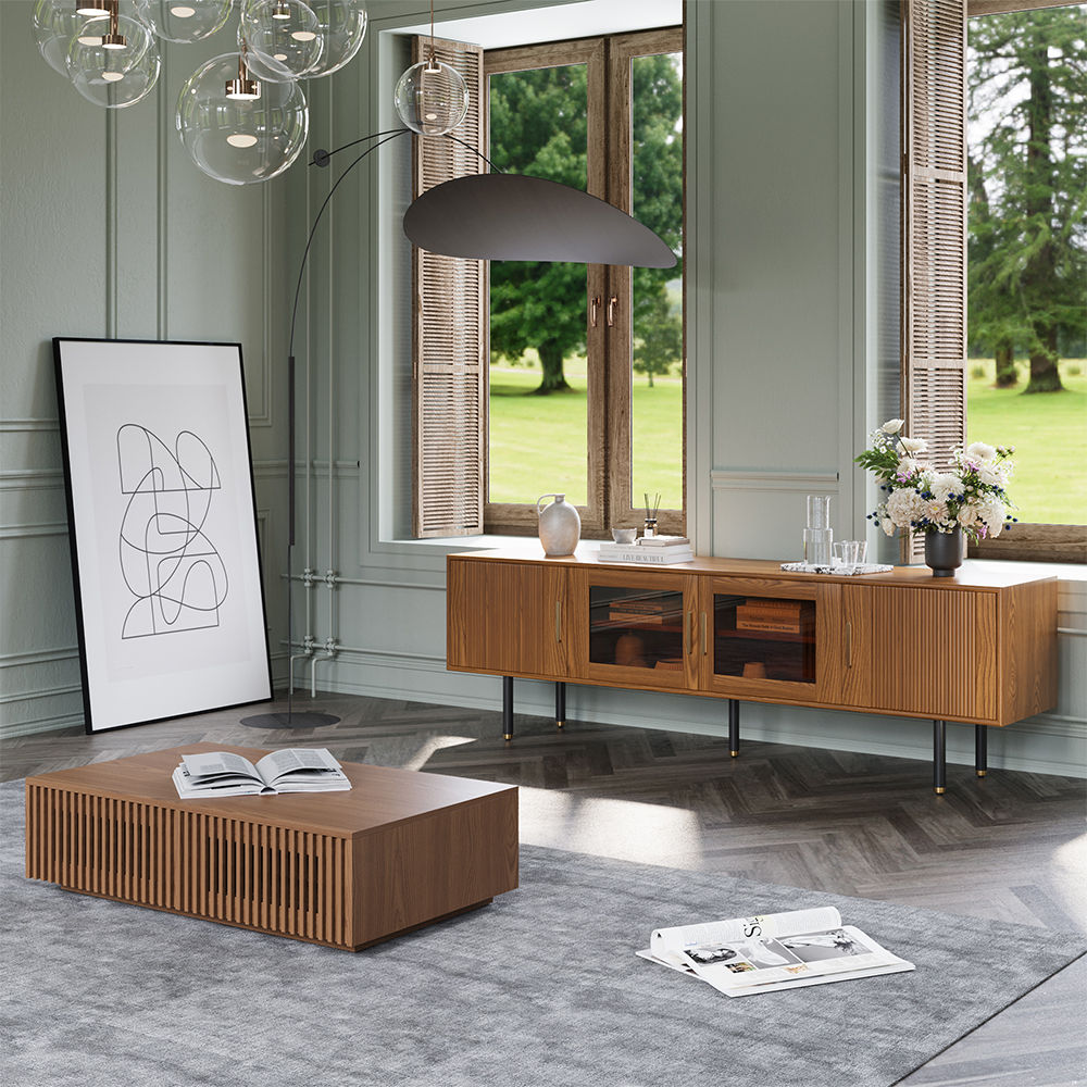 with Storage Walnut Color MDF TV Stands
