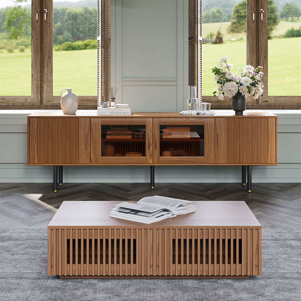 with Cabinets Walnut Color MDF TV Stands