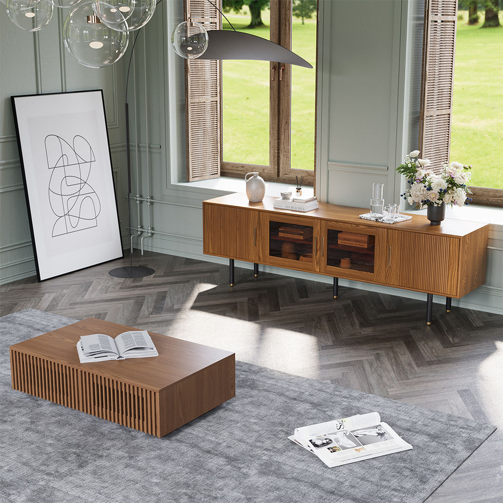 Partly Assemble Walnut Color MDF TV Stands