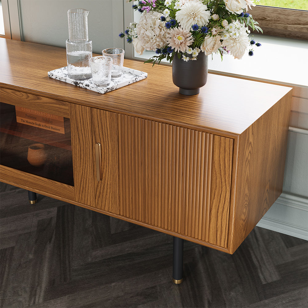 with Cabinets Walnut Color MDF TV Stands