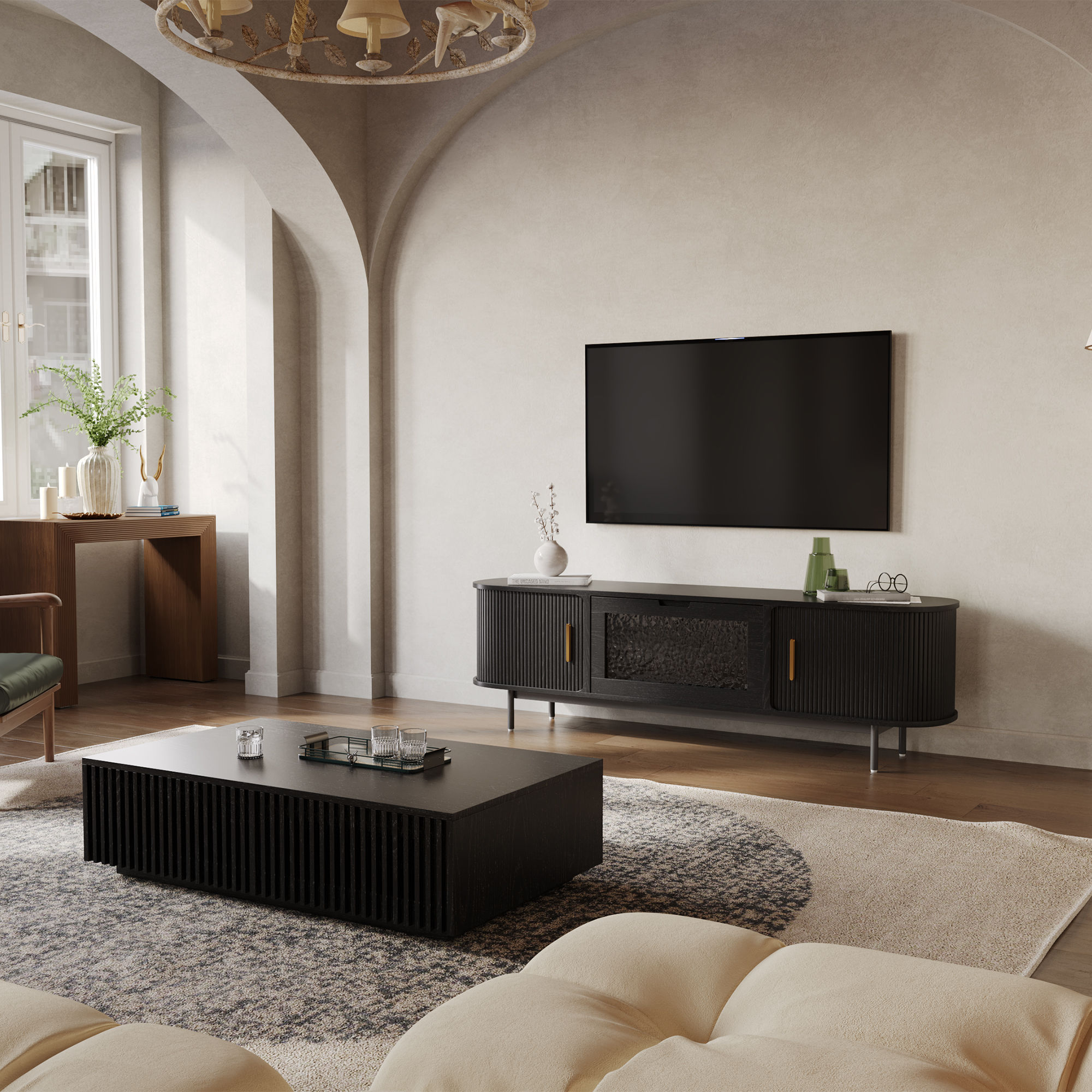 Slatted Design Black MDF TV Stands