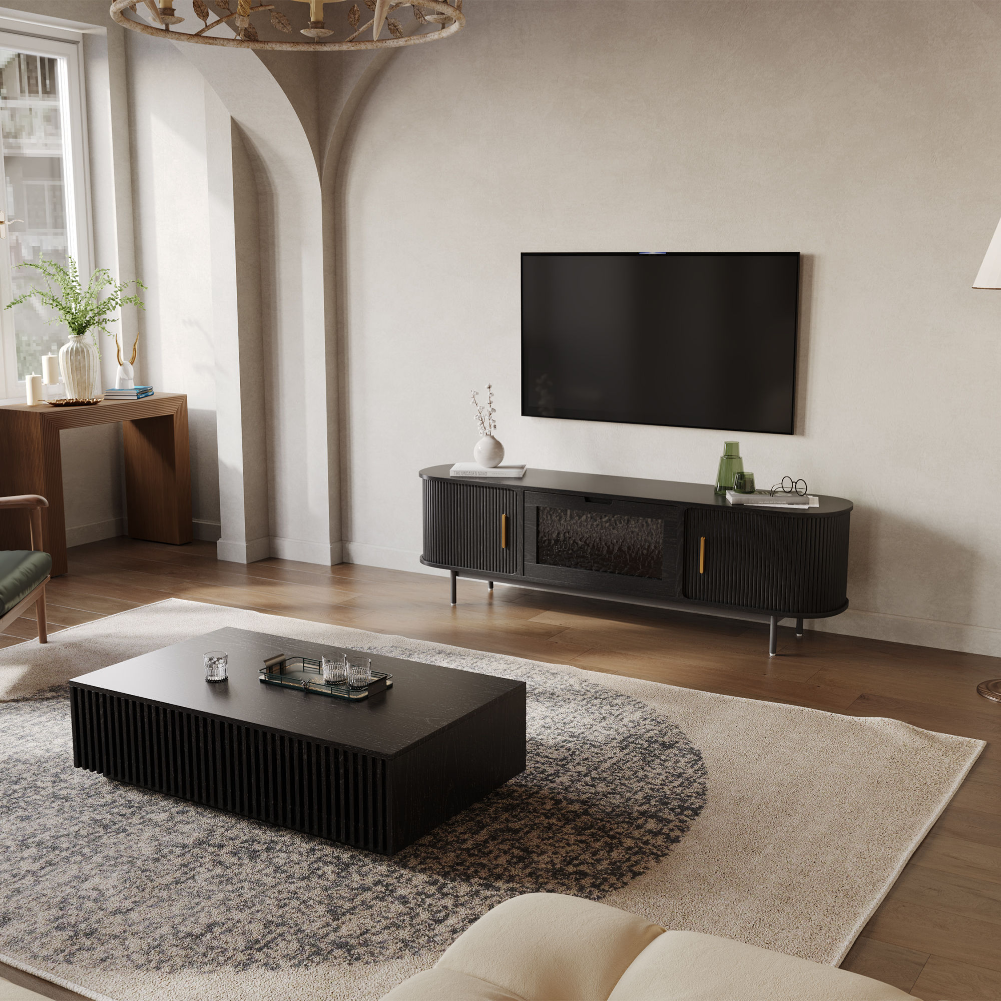 Floor TV Stand Black MDF TV Stands