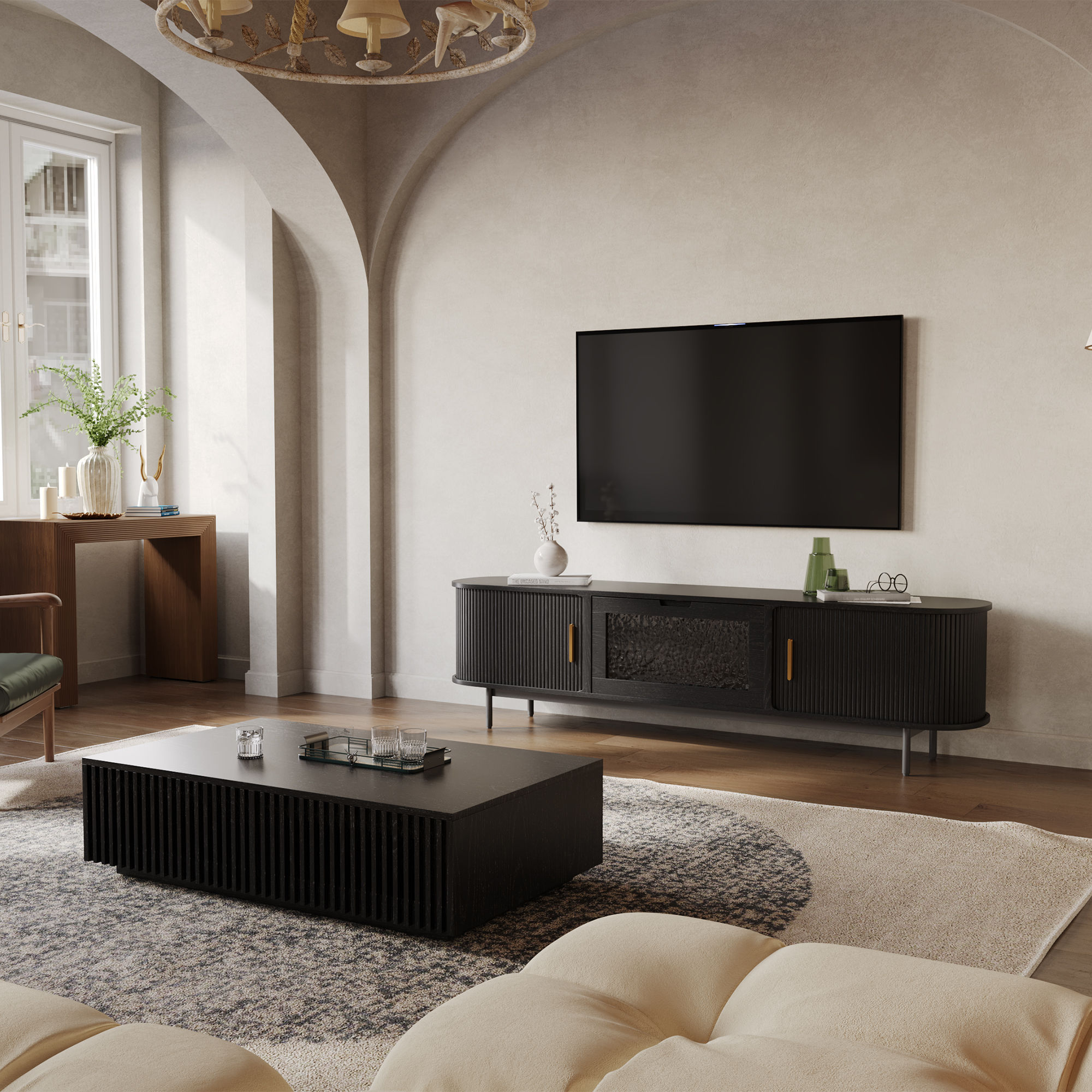Glass Cabinet Door Black MDF TV Stands