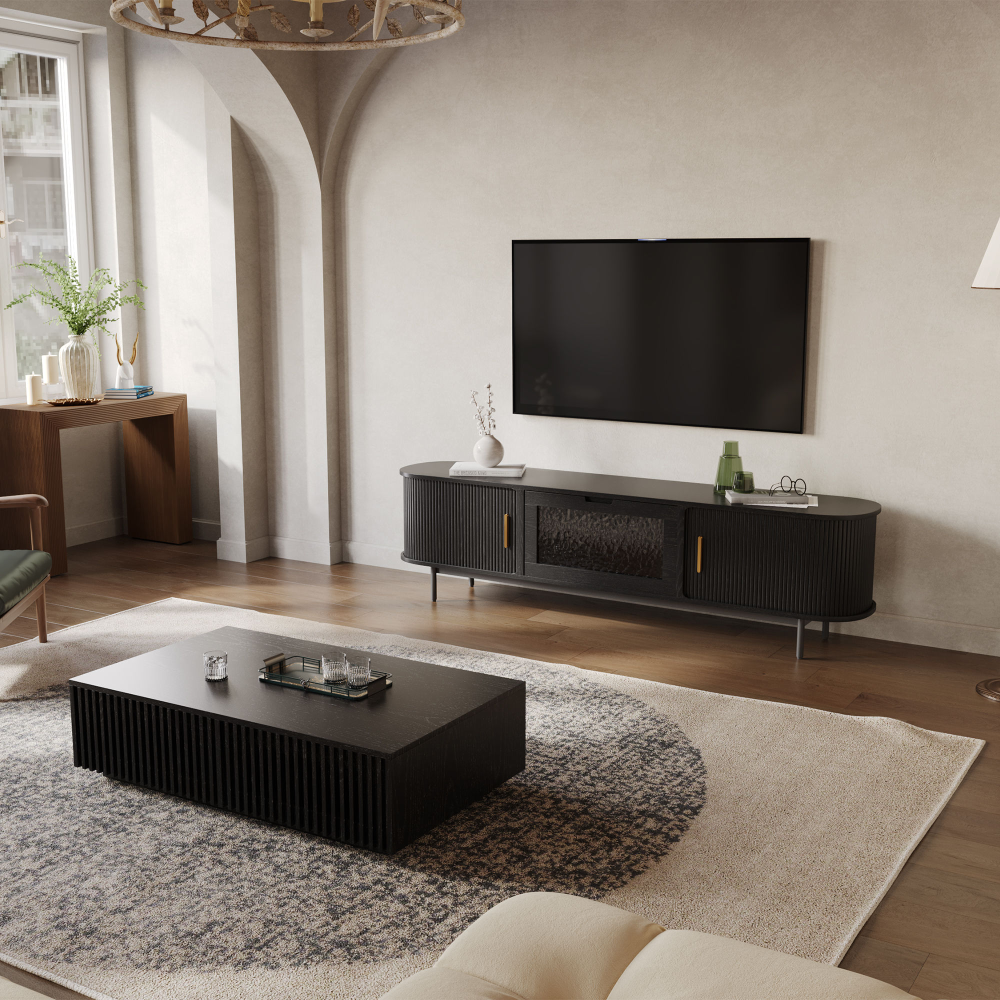 Slatted Design Black MDF TV Stands