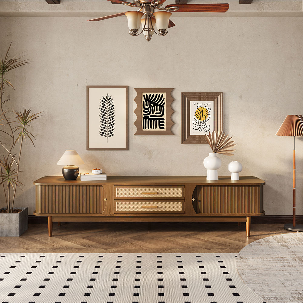 with Drawers Walnut Ash Wood TV Stands