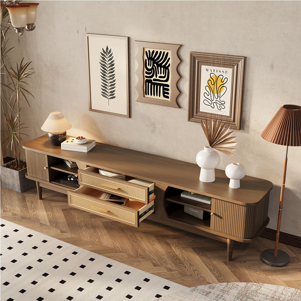 with Cabinets Walnut Ash Wood TV Stands