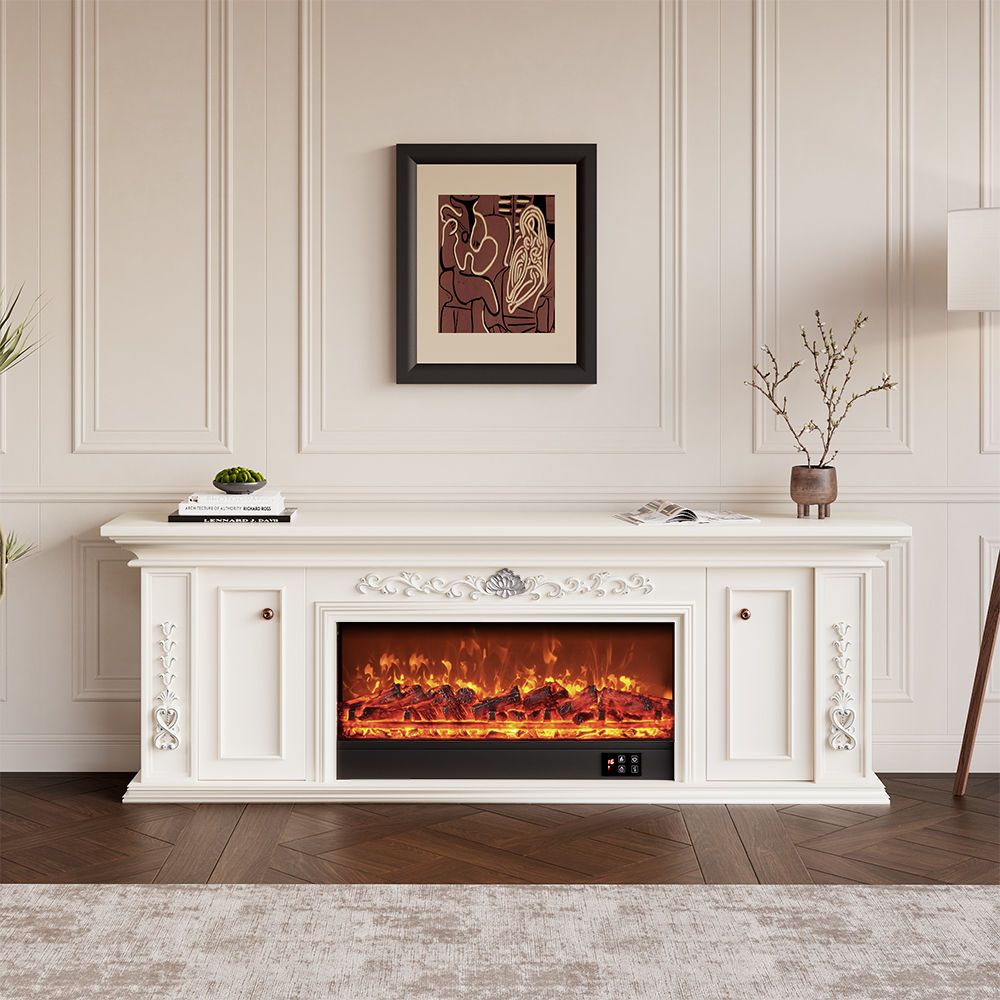 Electric Fireplace Beige MDF TV Stands