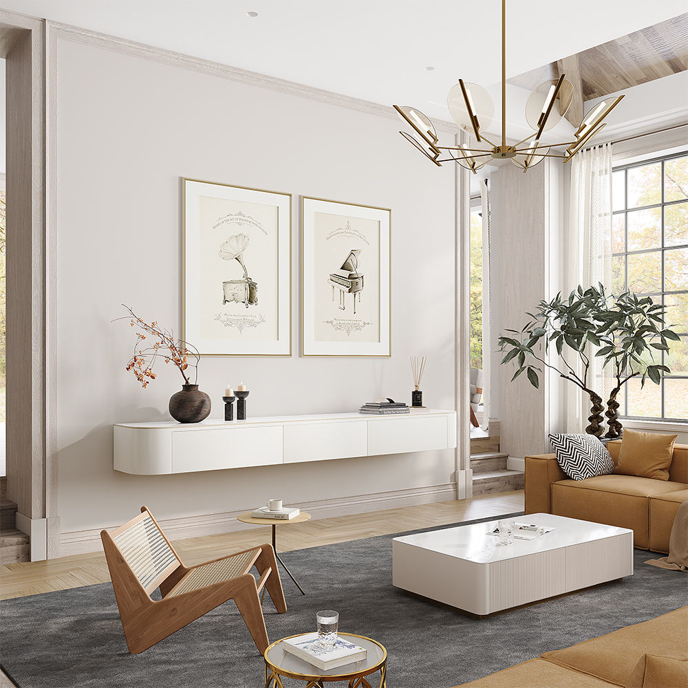 Modern White MDF & Matte Sintered Stone TV Stands