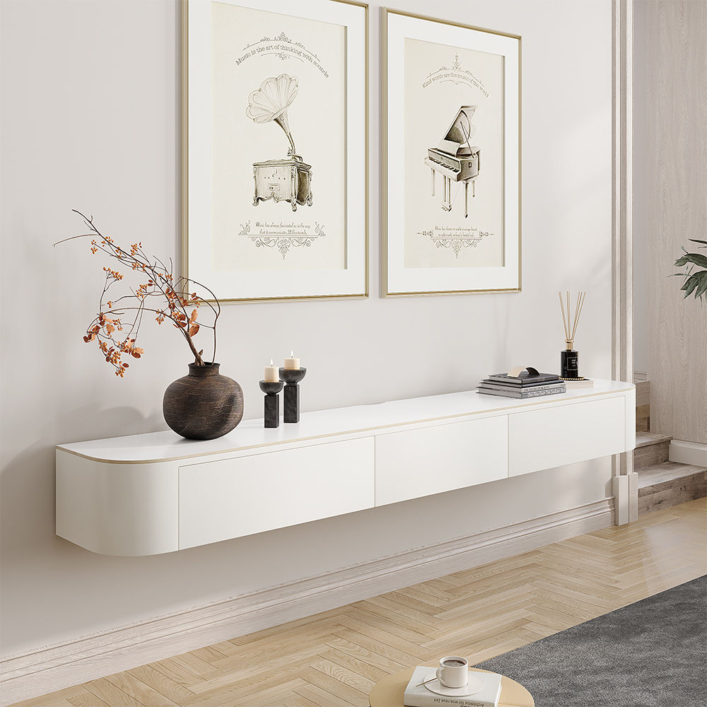 Floating White MDF & Matte Sintered Stone TV Stands