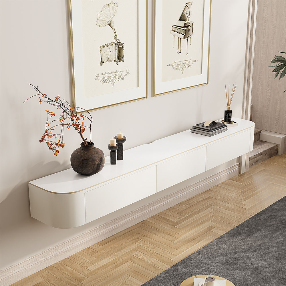 Mid Century Modern White MDF & Matte Sintered Stone TV Stands