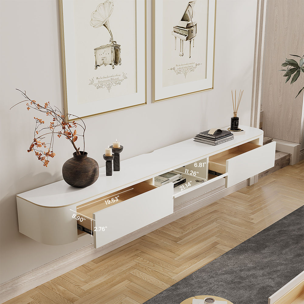 Mid Century Modern White MDF & Matte Sintered Stone TV Stands