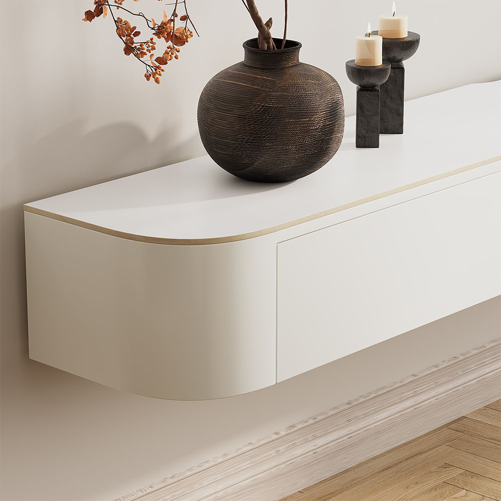 Partly Assemble White MDF & Matte Sintered Stone TV Stands