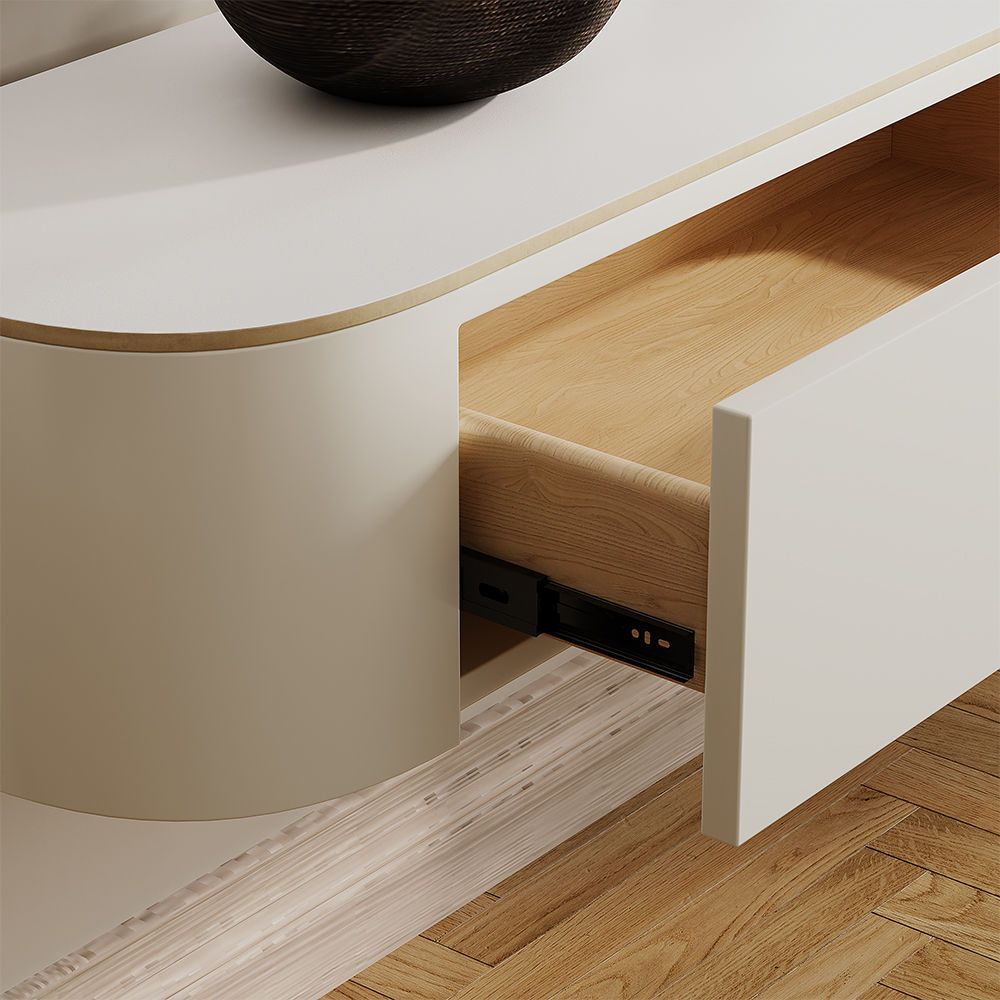 Mid Century Modern White MDF & Matte Sintered Stone TV Stands