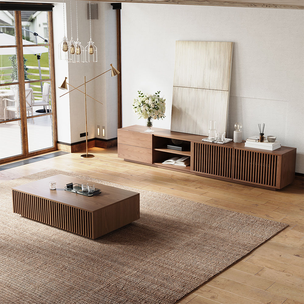 Partly Assemble Walnut Color Plywood TV Stands