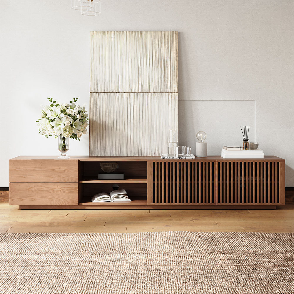 with Cabinets Walnut Color Plywood TV Stands