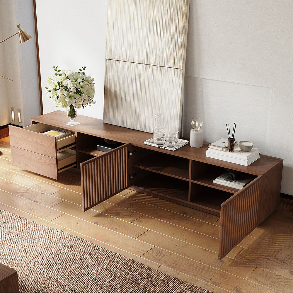with Cabinets Walnut Color Plywood TV Stands