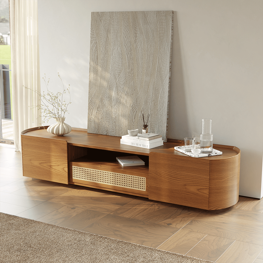 Fully Assemble Walnut Color Plywood TV Stands