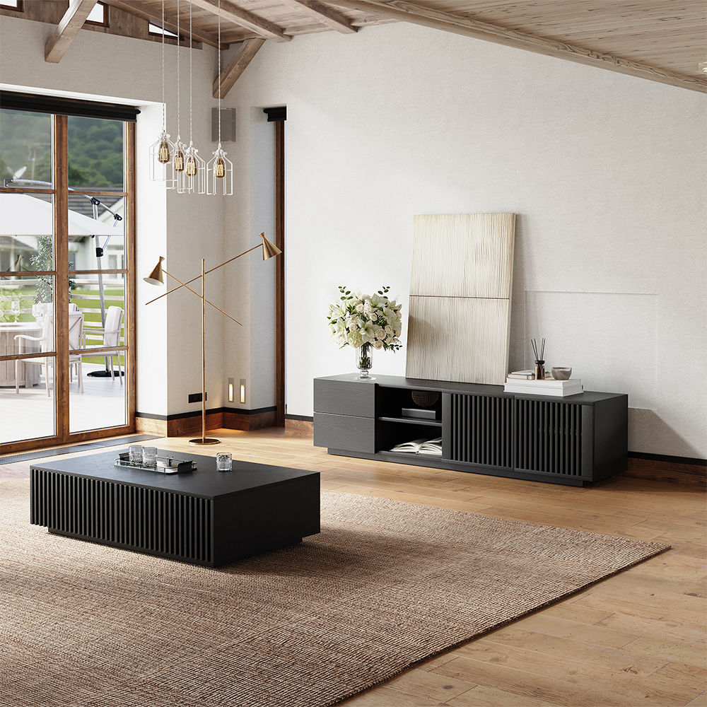 Floor TV Stand Black Plywood TV Stands