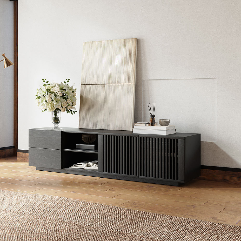 with Drawers Black Plywood TV Stands