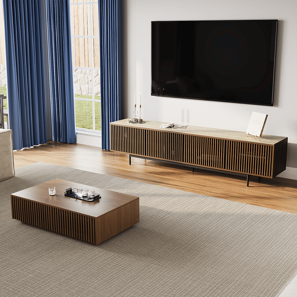 Metal Leg Walnut Color MDF TV Stands