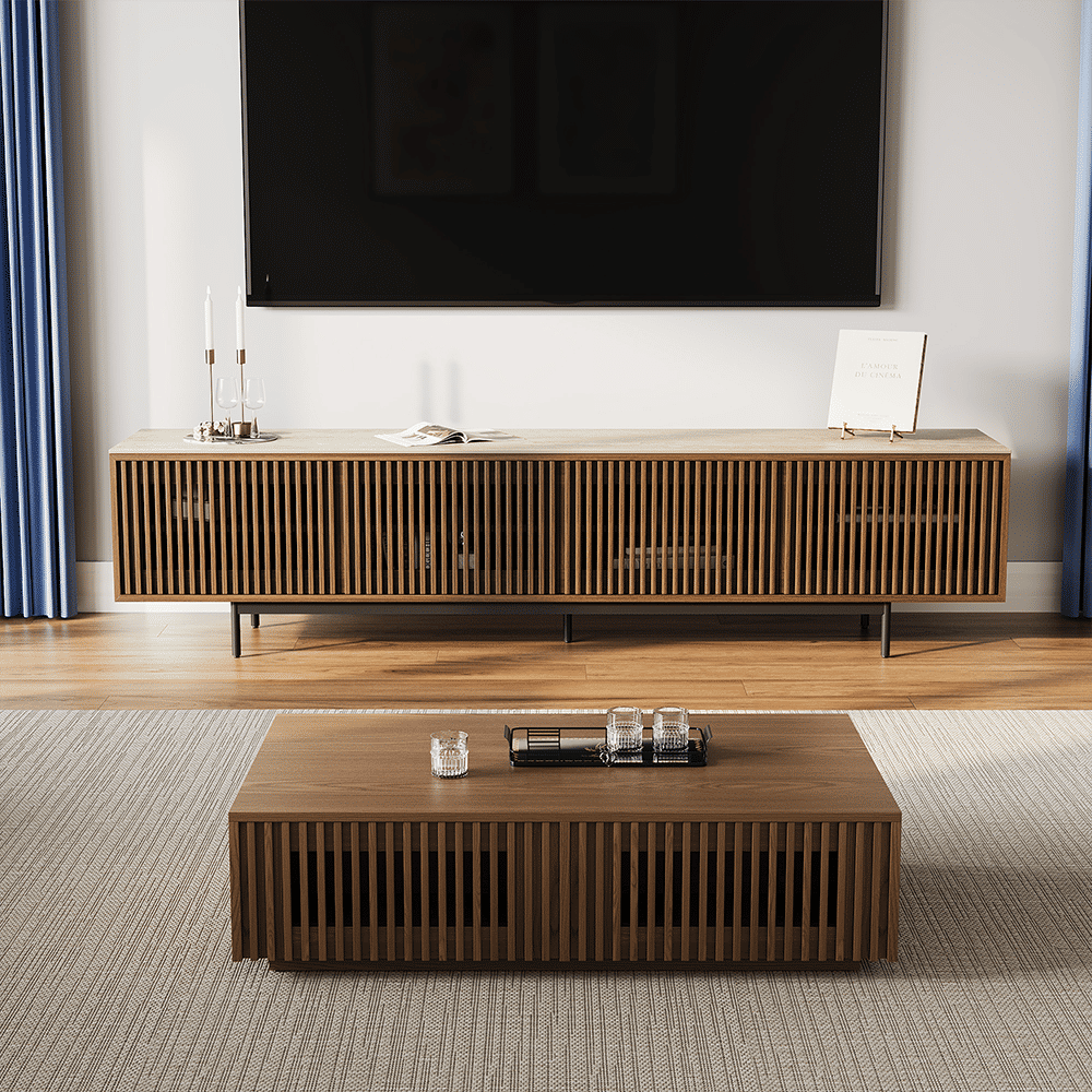 Metal Leg Walnut Color MDF TV Stands