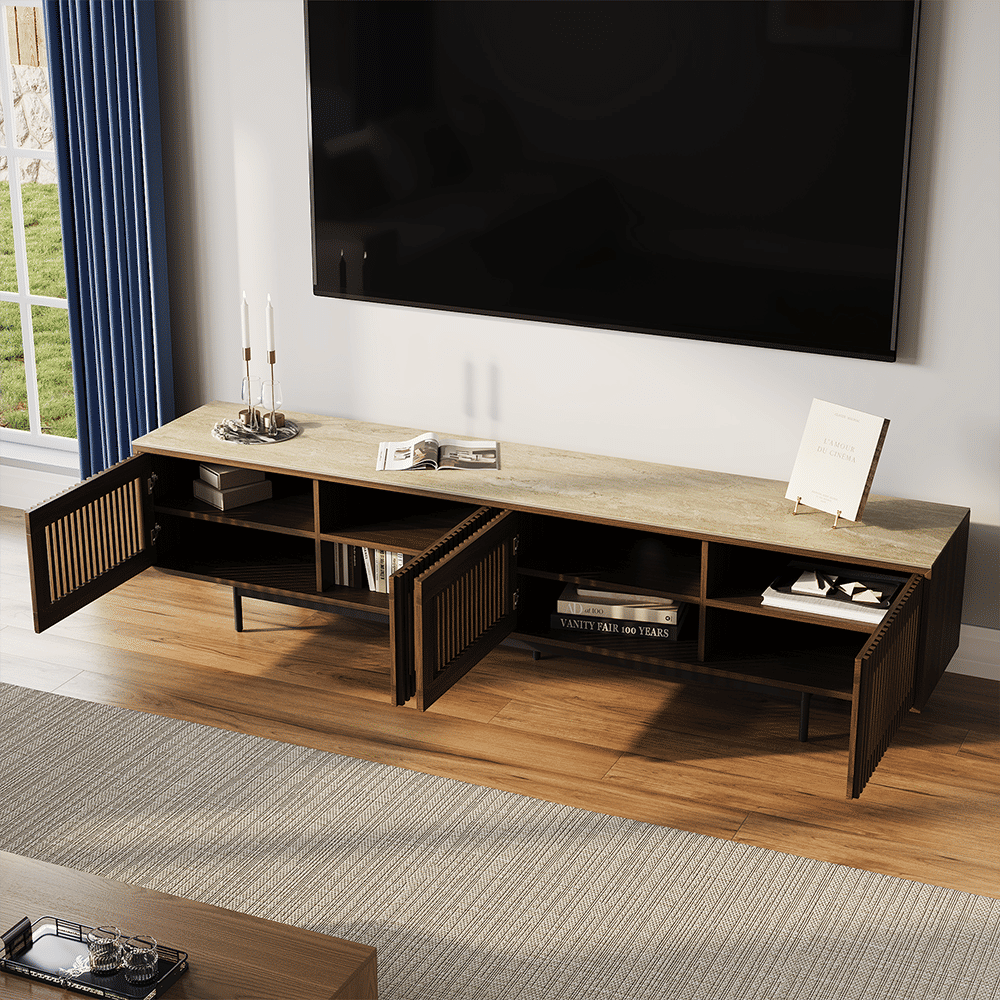 with Cabinets Walnut Color MDF TV Stands