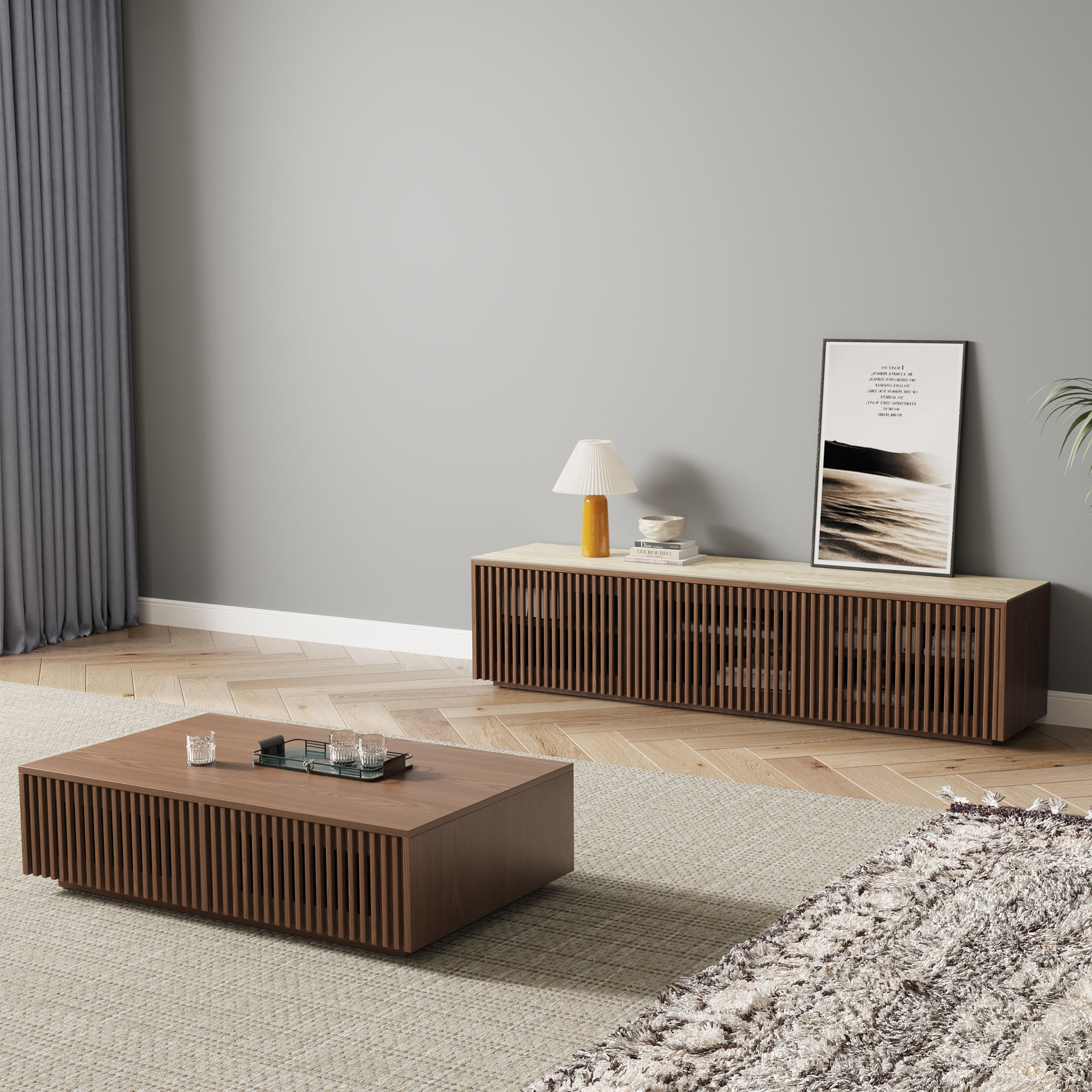 On the Ground Dark Wood Plywood TV Stands