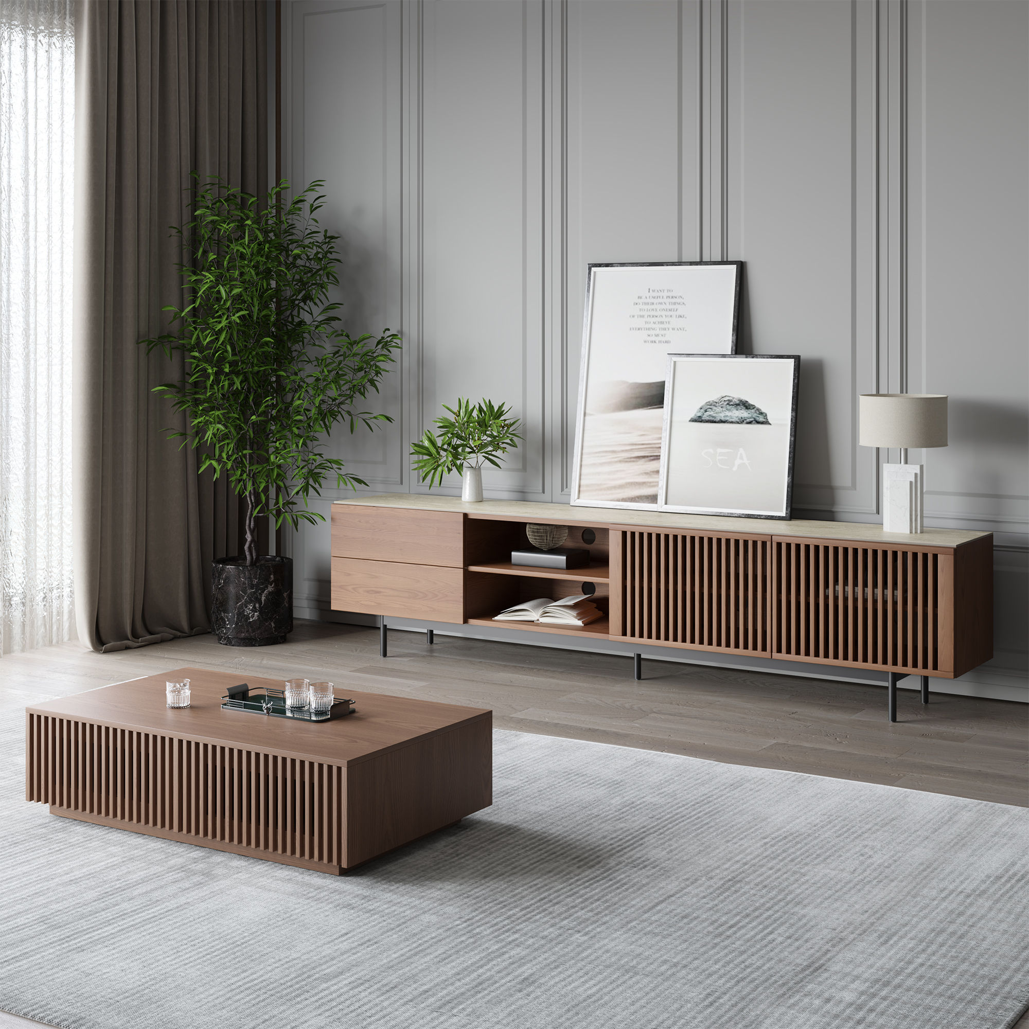 Walnut Color Plywood TV Stands