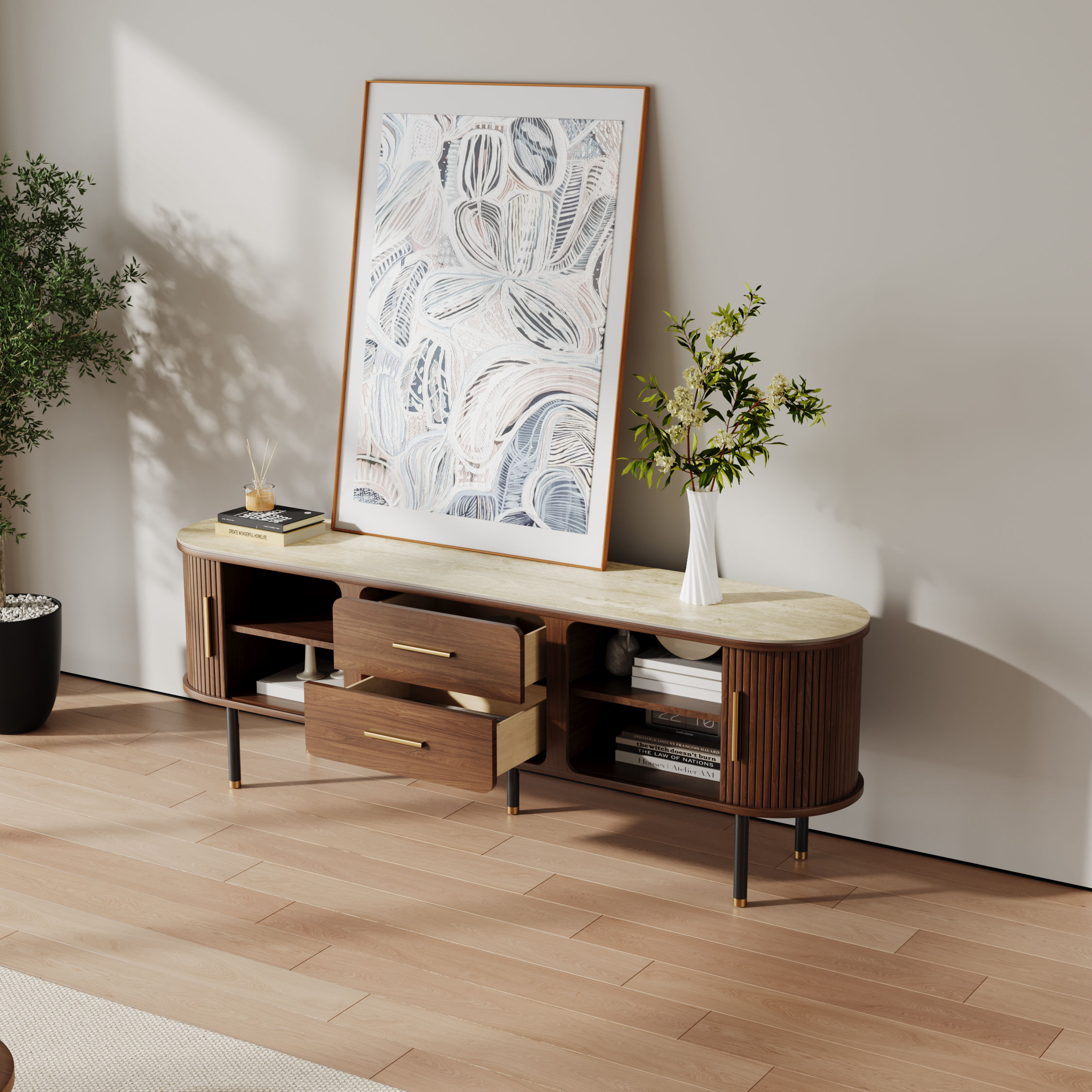 Walnut Color Plywood TV Stands