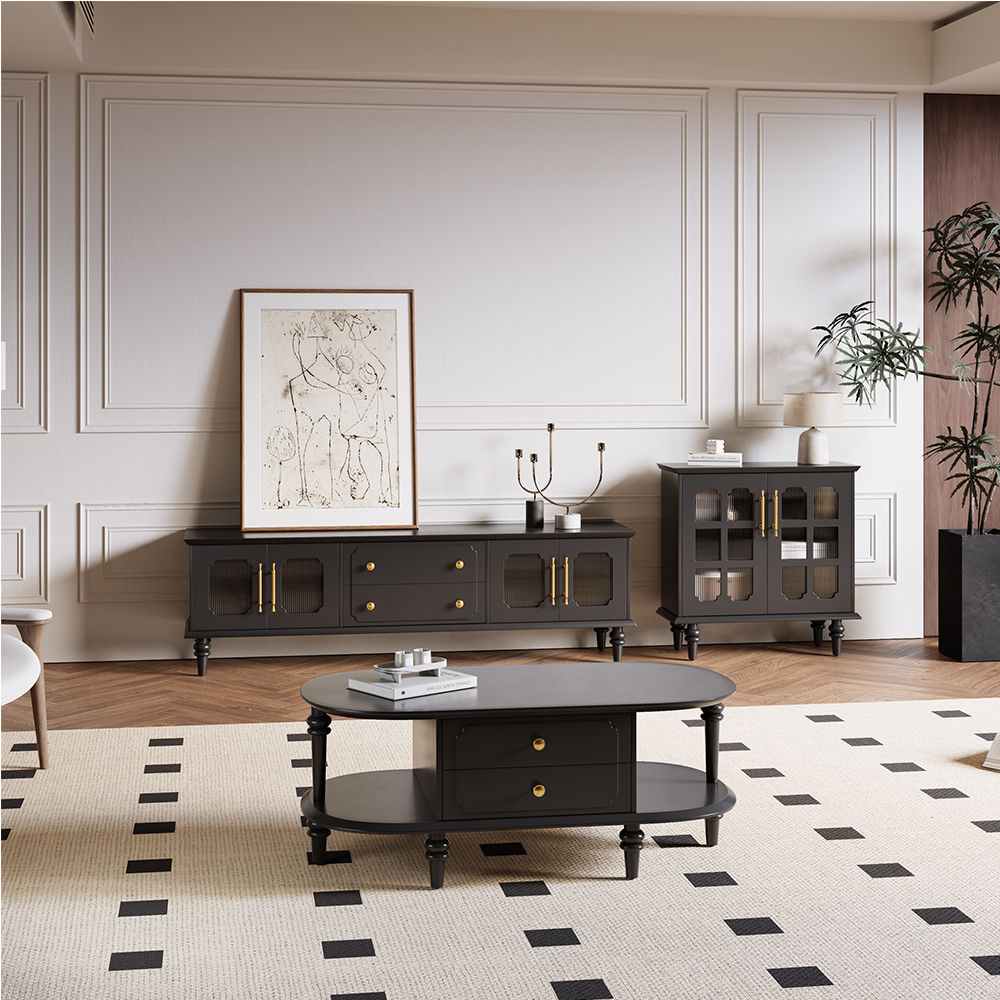 Wood Leg Black Plywood TV Stands